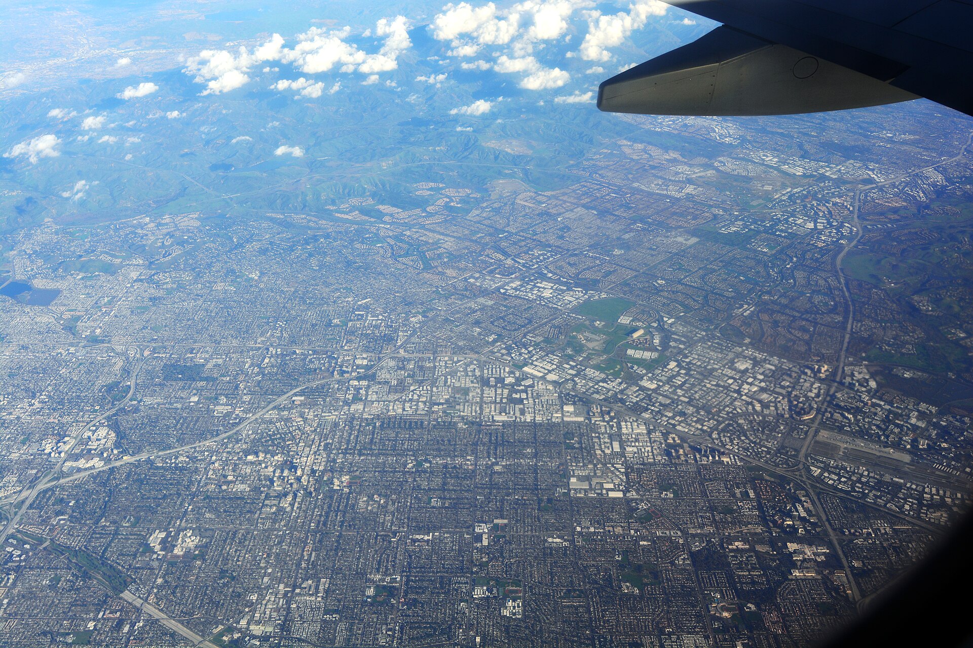 Aerial view looking east toward Santa Ana and Irvine, California